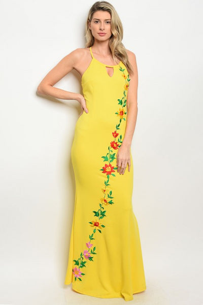 YELLOW WITH FLOWER PRINT DRESS D07088
