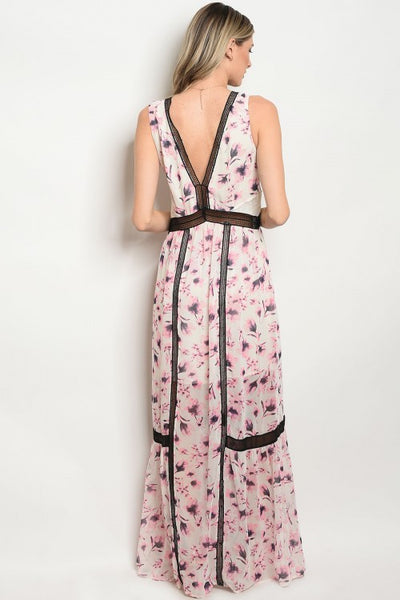 IVORY PINK FLORAL MAXI DRESS DID71814