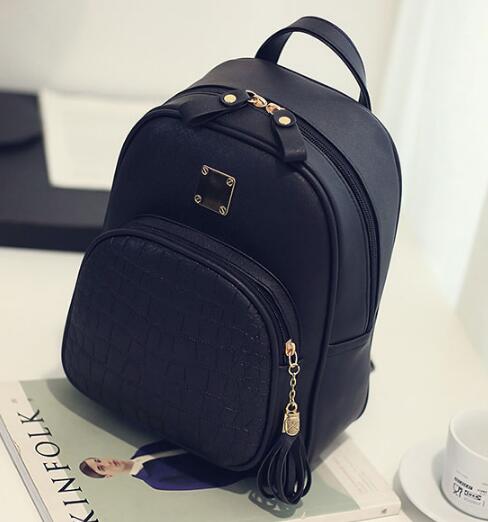 Stone Sequined Preppy Style Leather Backpack