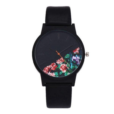 Vintage Leather Top Floral Pattern Watch