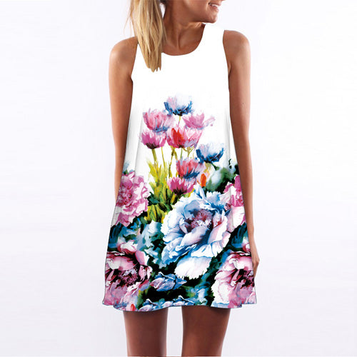 Casual Chiffon Floral Print Sleeveless Dress