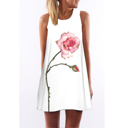Casual Chiffon Floral Print Sleeveless Dress