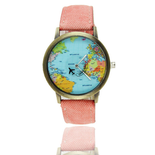 Denim Global Travel By Plane Map Watch