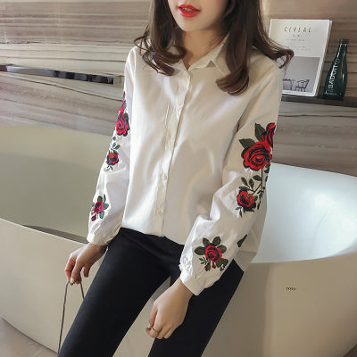 Casual Long Sleeve Floral Embroidery Top