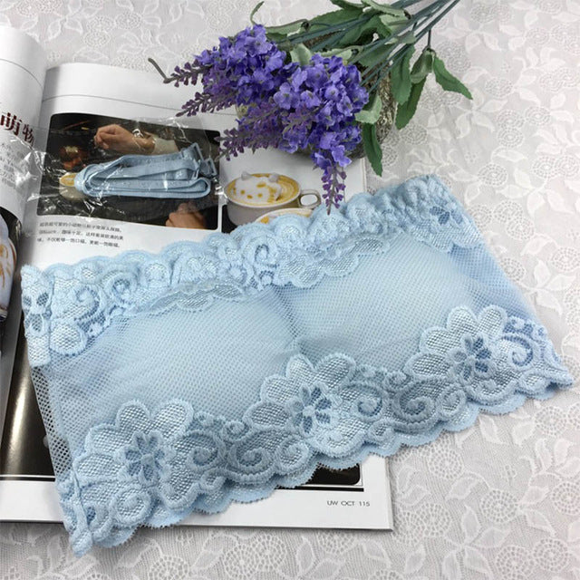 Solid Lace Floral Full Cup Strapless Bra
