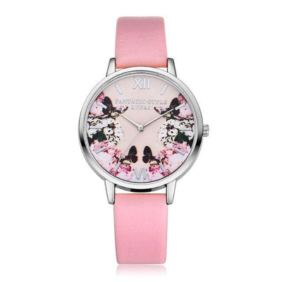 Luxury Butterfly Leather Round Watch