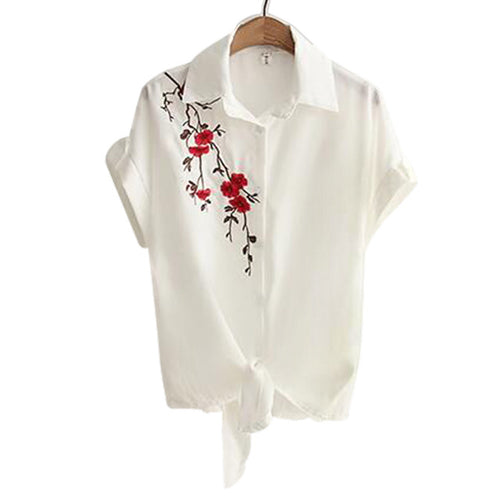 Sexy Short Sleeve Embroidery Shirt