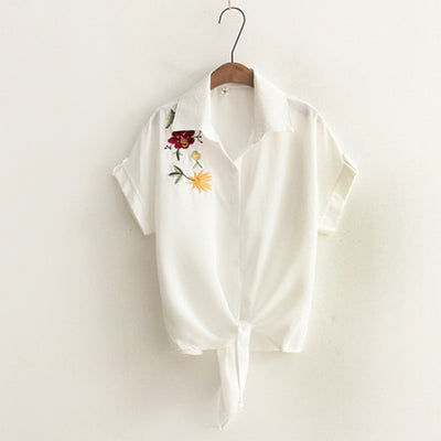 Sexy Short Sleeve Embroidery Shirt
