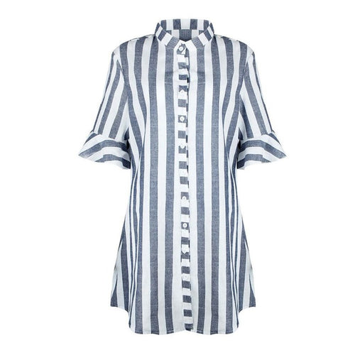 Elegant Striped Half Ruffle Sleeve Shirt
