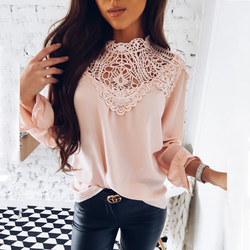 Casual Sweet Hollow Out Flower Blouse
